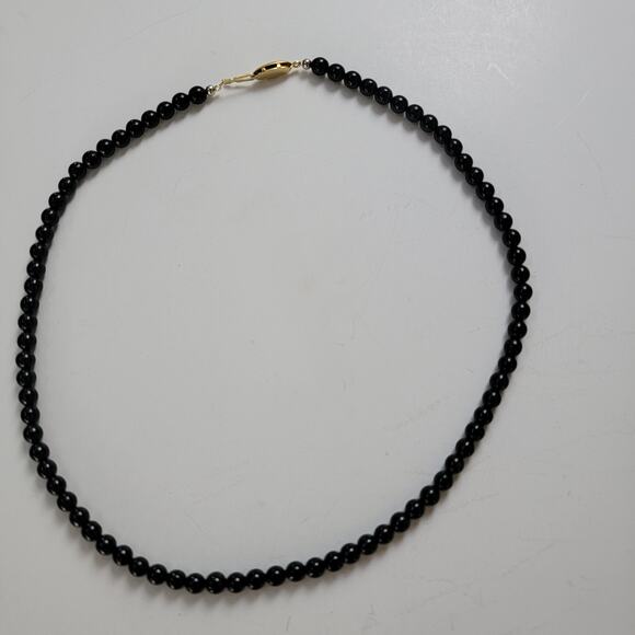 Vintage Black Beaded Necklace with Gold Filigree Clasp Elegant Statement Jewelry - Picture 1 of 10